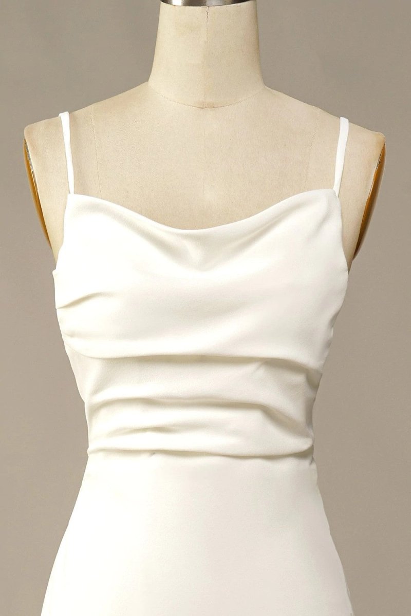 Simple Spaghetti Straps Long Soft Satin Ivory Mermaid Beach Wedding Dresses - Curvevia