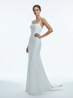 Simple Mermaid Square Neck Satin Wedding Dresses - Curvevia