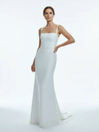 Simple Mermaid Square Neck Satin Wedding Dresses - Curvevia