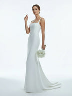 Simple Mermaid Square Neck Satin Wedding Dresses - Curvevia