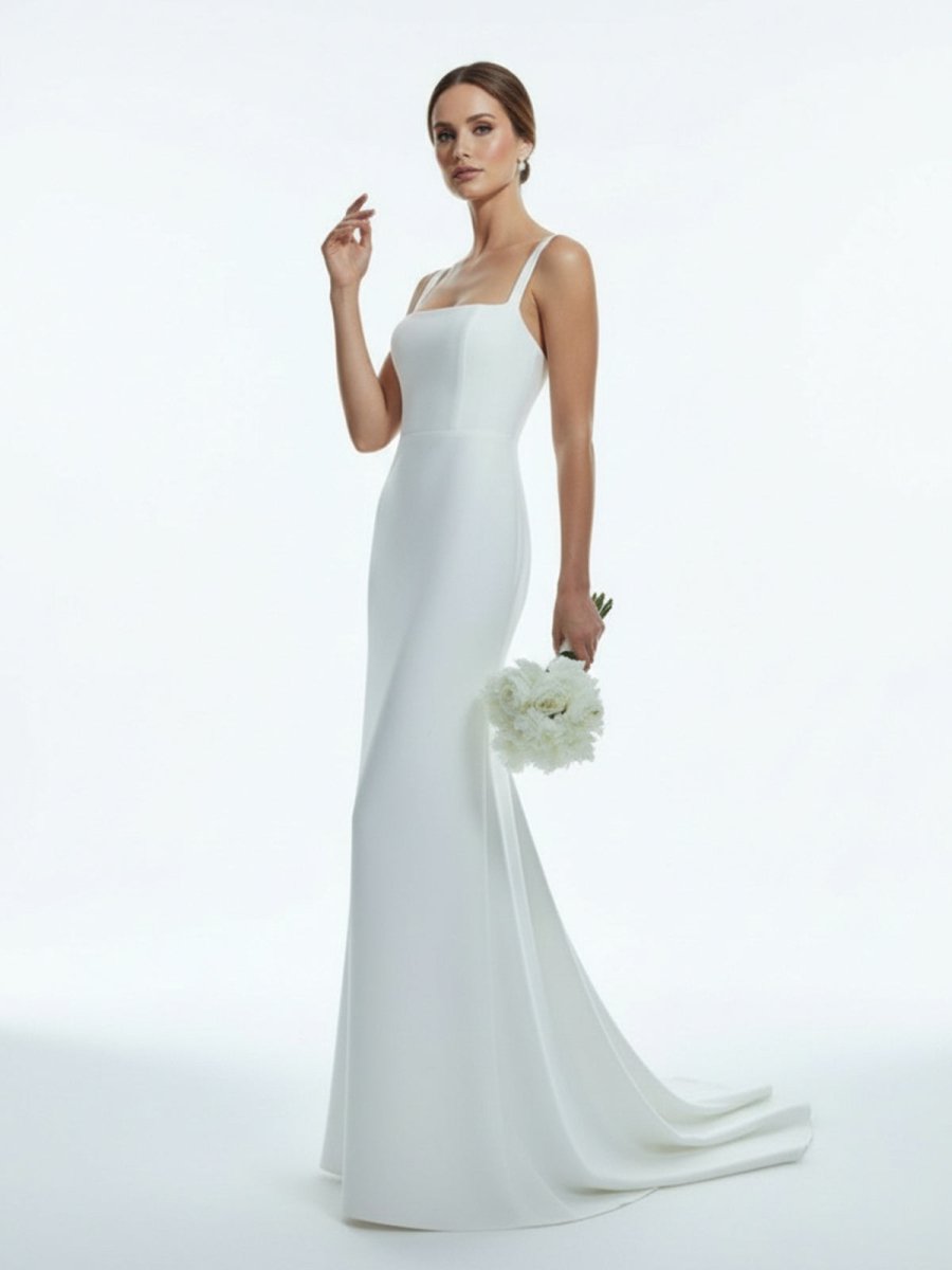 Simple Mermaid Square Neck Satin Wedding Dresses - Curvevia