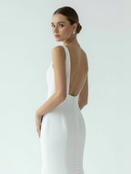Simple Mermaid V Neck Satin White Wedding Dresses - Curvevia