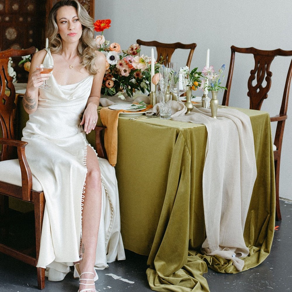 Cowl Neck Ivory Sheath Satin Wedding Dresses with Button Slit - Curvevia