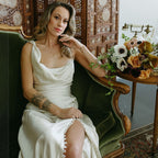 Cowl Neck Ivory Sheath Satin Wedding Dresses with Button Slit - Curvevia