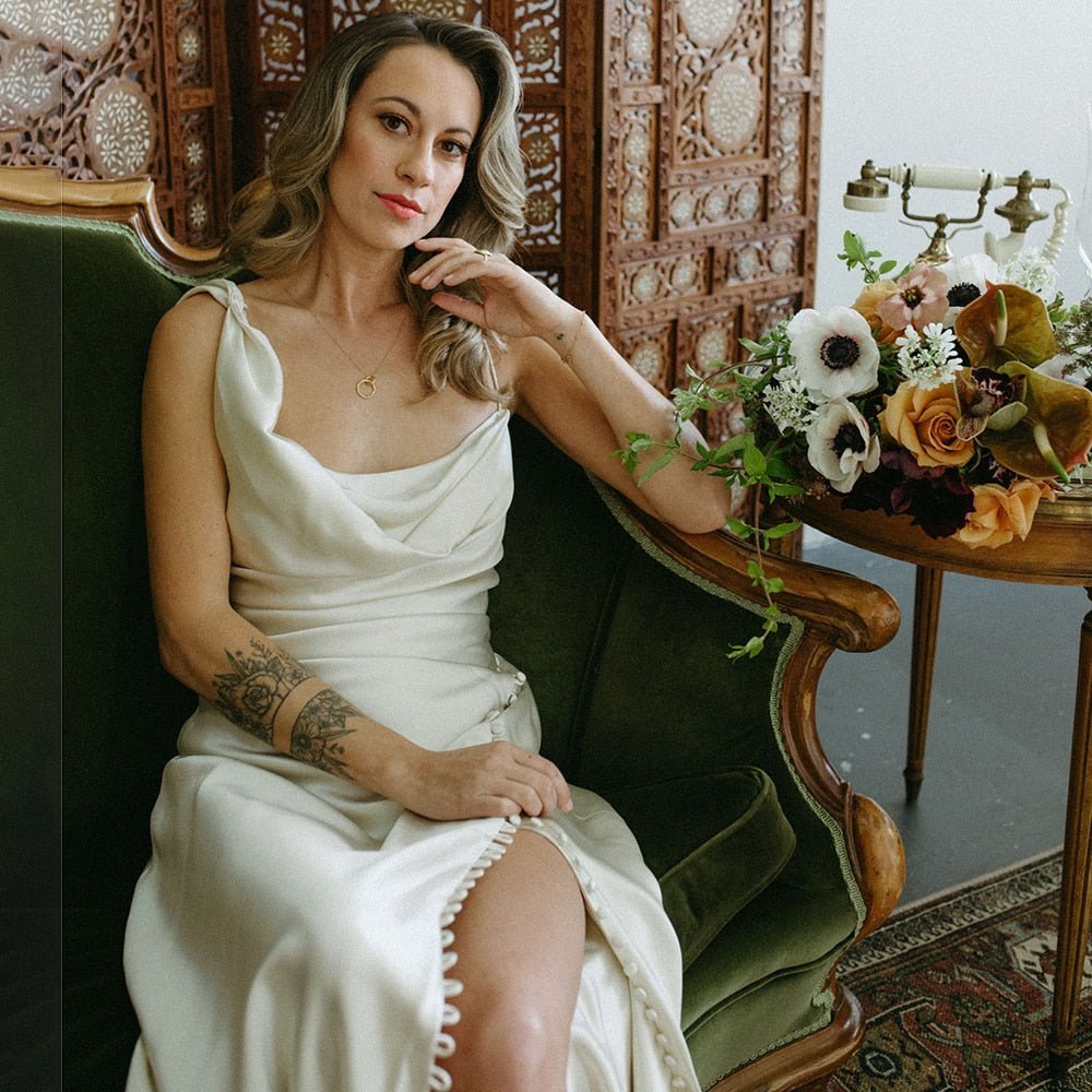 Cowl Neck Ivory Sheath Satin Wedding Dresses with Button Slit - Curvevia