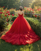 Quinceanera Dress Red Sweetheart Ruched  Prom Dresses Ball Gown - Curvevia