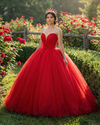 Quinceanera Dress Red Sweetheart Ruched  Prom Dresses Ball Gown - Curvevia