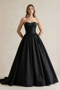 Simple Satin Ball Gown Ruched Wedding Dress in Black - Curvevia