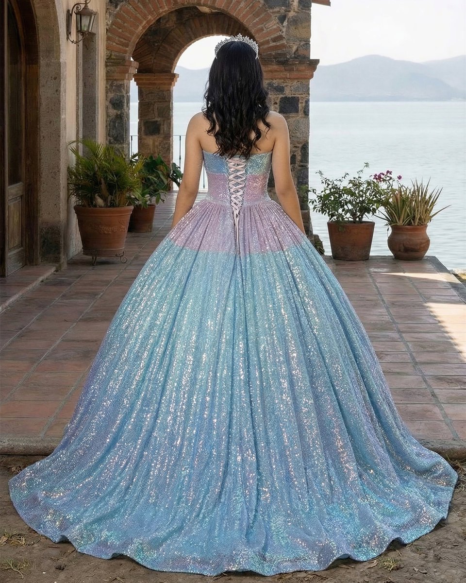 Simple Sequined Shimmer Party Dress with Train - Curvevia
