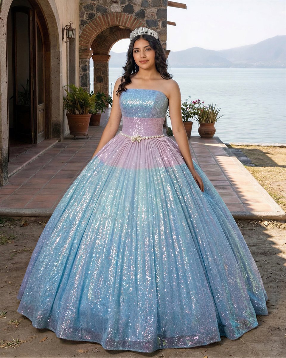 Simple Sequined Shimmer Party Dress with Train - Curvevia
