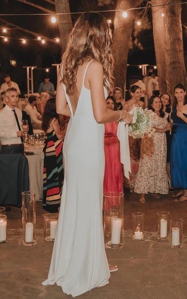 Simple Mermaid Satin Wedding Dress With Split Front And Deep-V Back - Curvevia