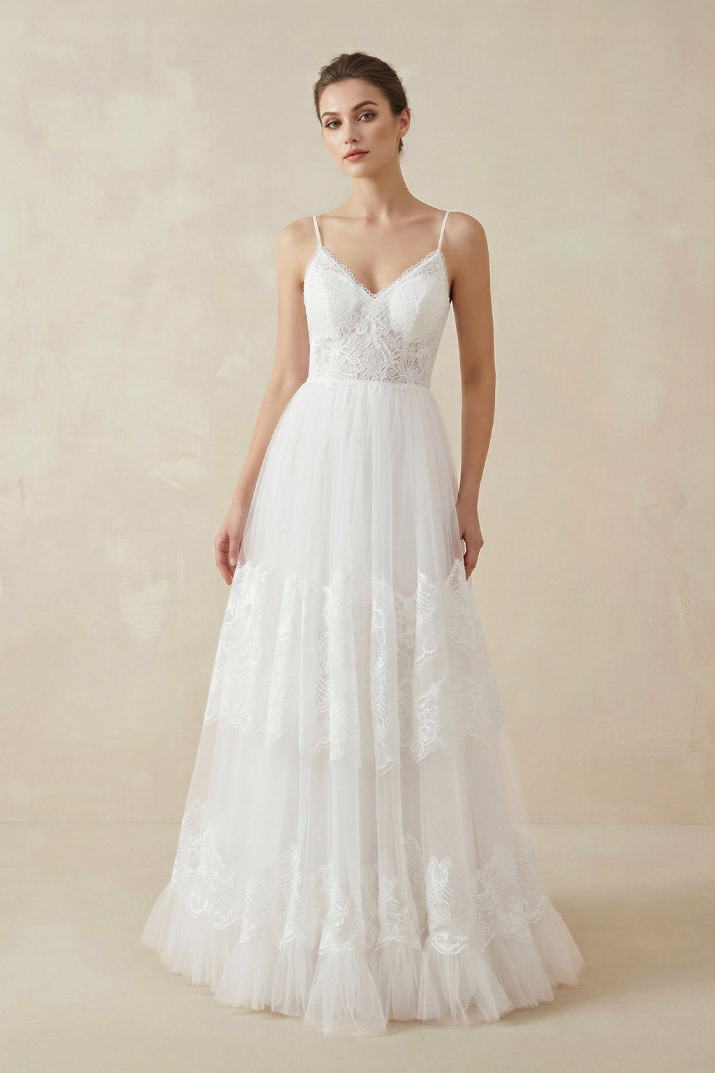 Simple A-Line V Neck Sleeveless Spaghetti Straps Beach Wedding Dresses - Curvevia