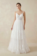 Simple A-Line V Neck Sleeveless Spaghetti Straps Beach Wedding Dresses - Curvevia