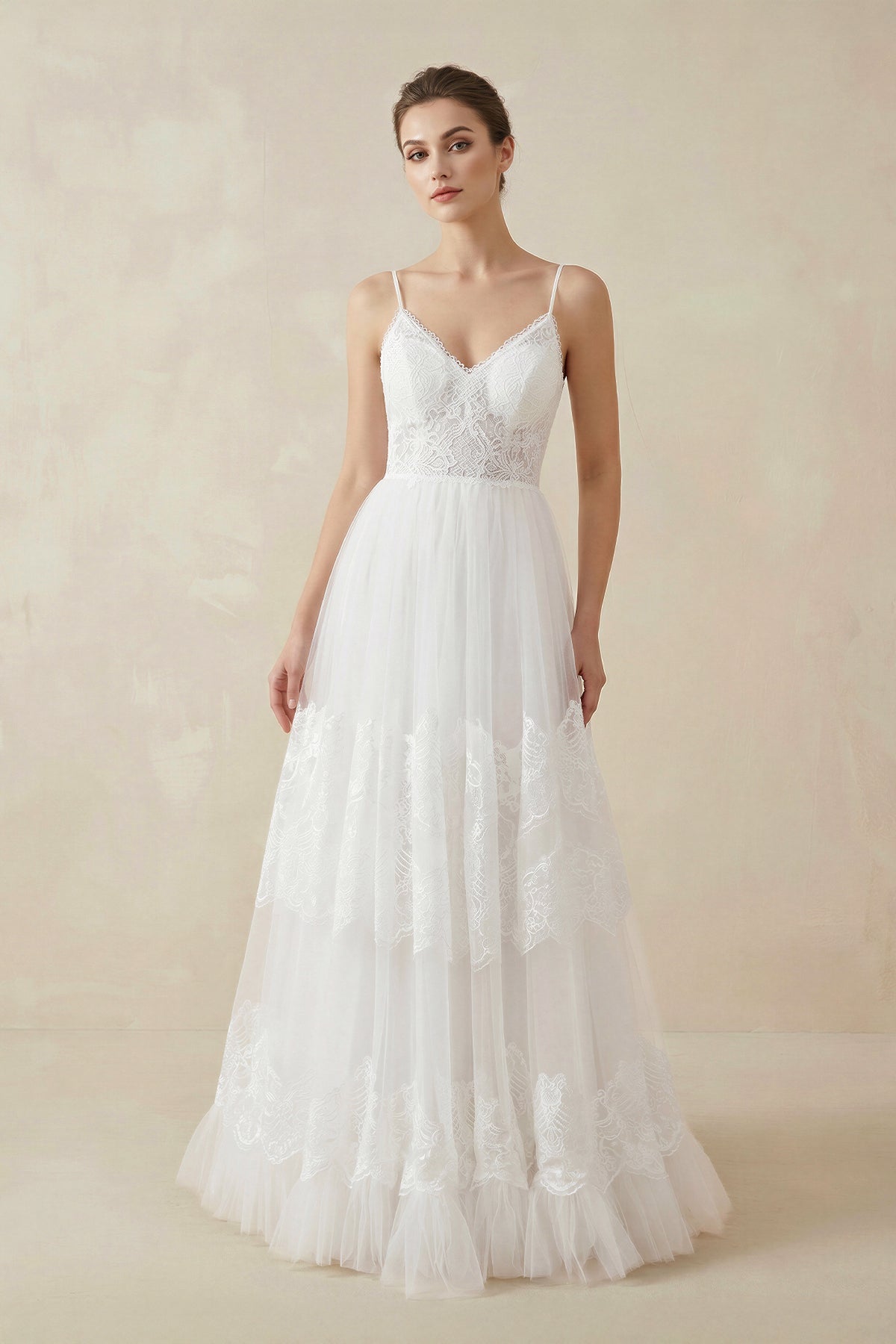 Simple A-Line V Neck Sleeveless Spaghetti Straps Beach Wedding Dresses - Curvevia