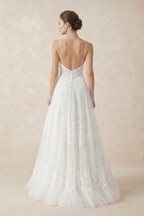 Simple A-Line V Neck Sleeveless Spaghetti Straps Beach Wedding Dresses - Curvevia