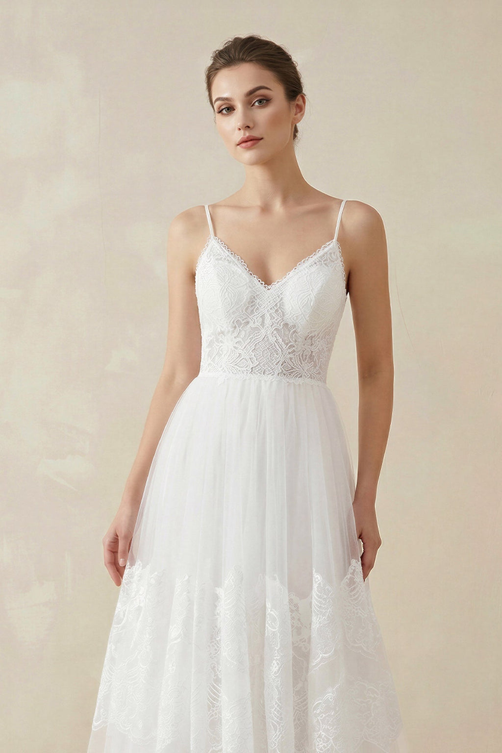 Simple A-Line V Neck Sleeveless Spaghetti Straps Beach Wedding Dresses - Curvevia
