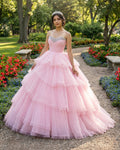 Quinceanera Dress Tiered Ball Gown Long Evening Dresses with Diamonds - Curvevia