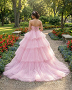 Quinceanera Dress Tiered Ball Gown Long Evening Dresses with Diamonds - Curvevia