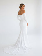 Simple White Boho Mermaid Long Wedding Dress with Sleeves - Curvevia