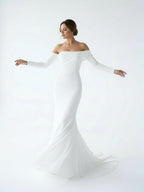 Simple White Boho Mermaid Long Wedding Dress with Sleeves - Curvevia