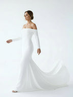 Simple White Boho Mermaid Long Wedding Dress with Sleeves - Curvevia