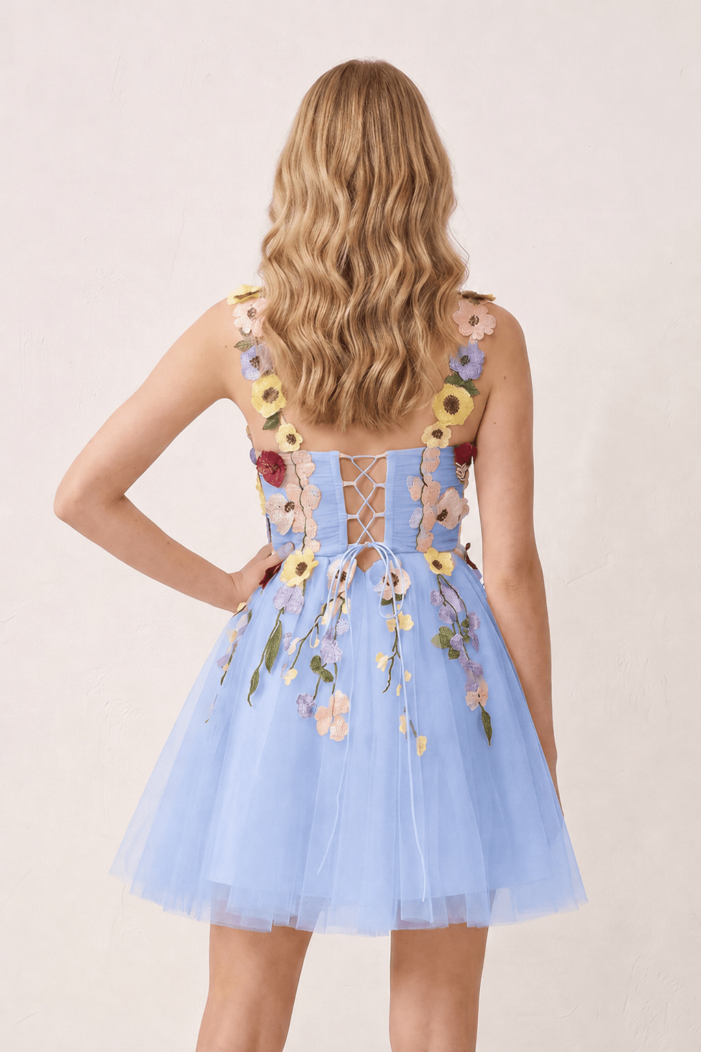 3D Flower Tulle Short Length Wedding Guest Dress - Curvevia
