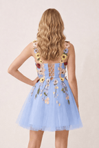 3D Flower Tulle Short Length Wedding Guest Dress - Curvevia
