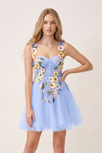 3D Flower Tulle Short Length Wedding Guest Dress - Curvevia