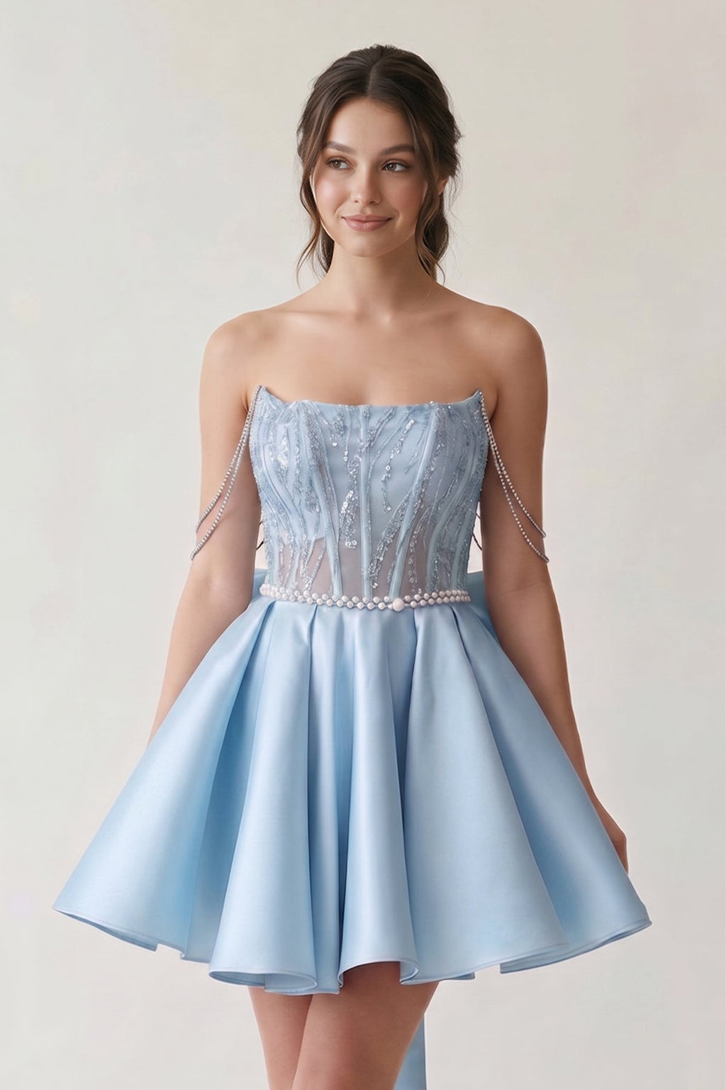 A-Line Pink Lace Off-the-Shoulder Bow-Back Short Wedding Guest Dress - Curvevia