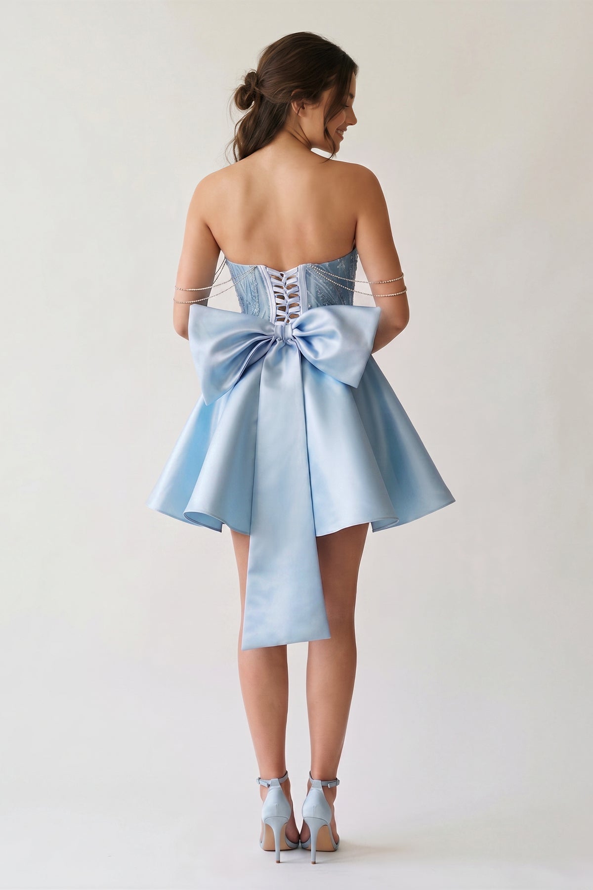 A-Line Pink Lace Off-the-Shoulder Bow-Back Short Wedding Guest Dress - Curvevia