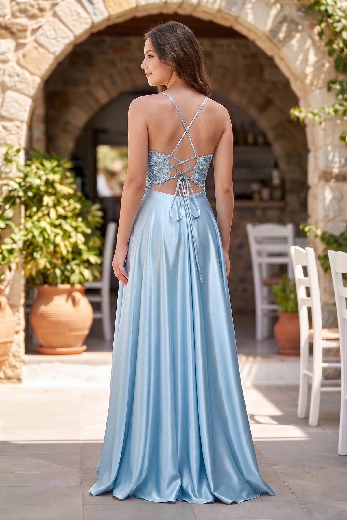 A-Line V-Neck Satin Mother of the Bride Dress with Slit - Curvevia