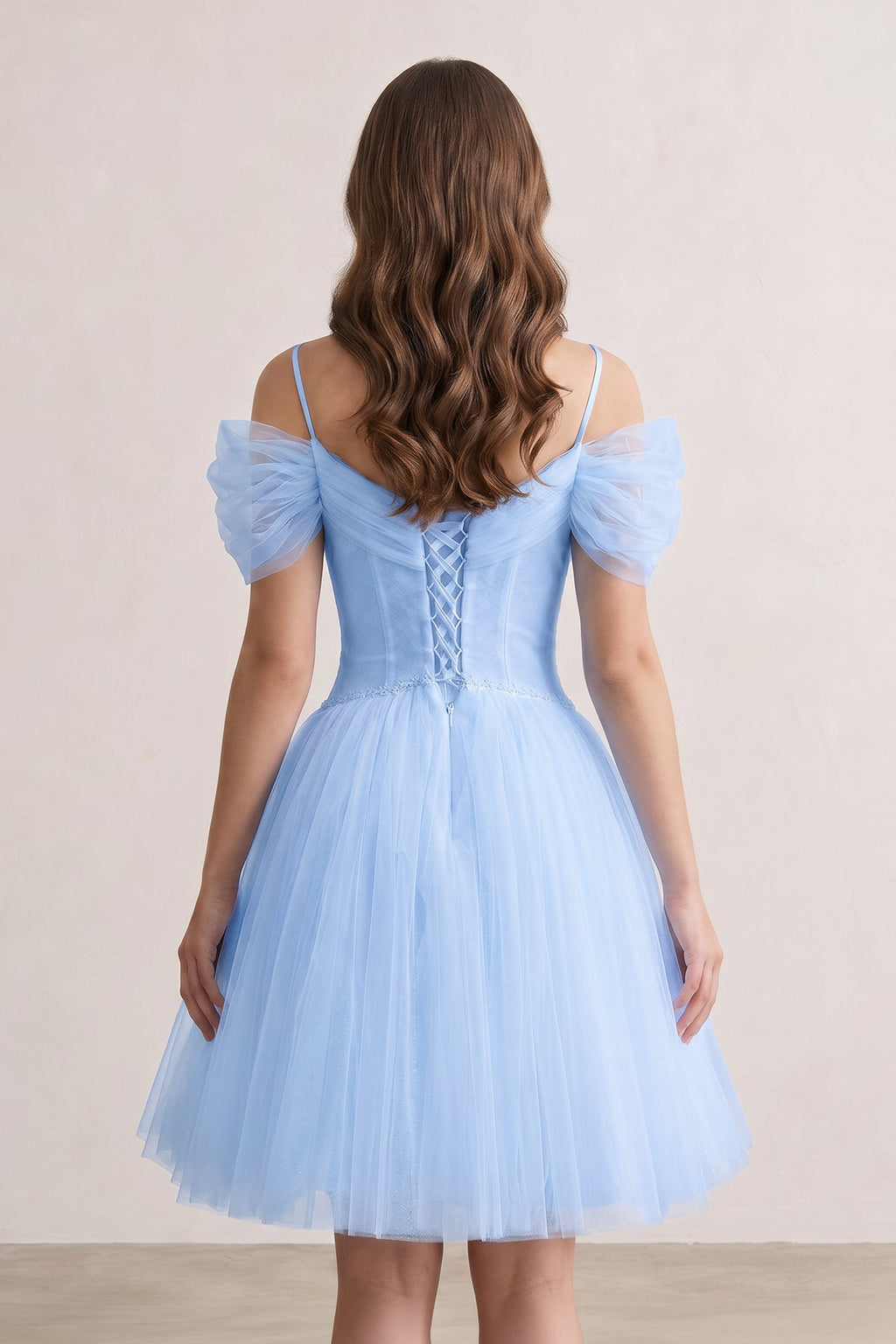 Ivory A-line V Neck Tulle Wedding Guest Dress - Curvevia