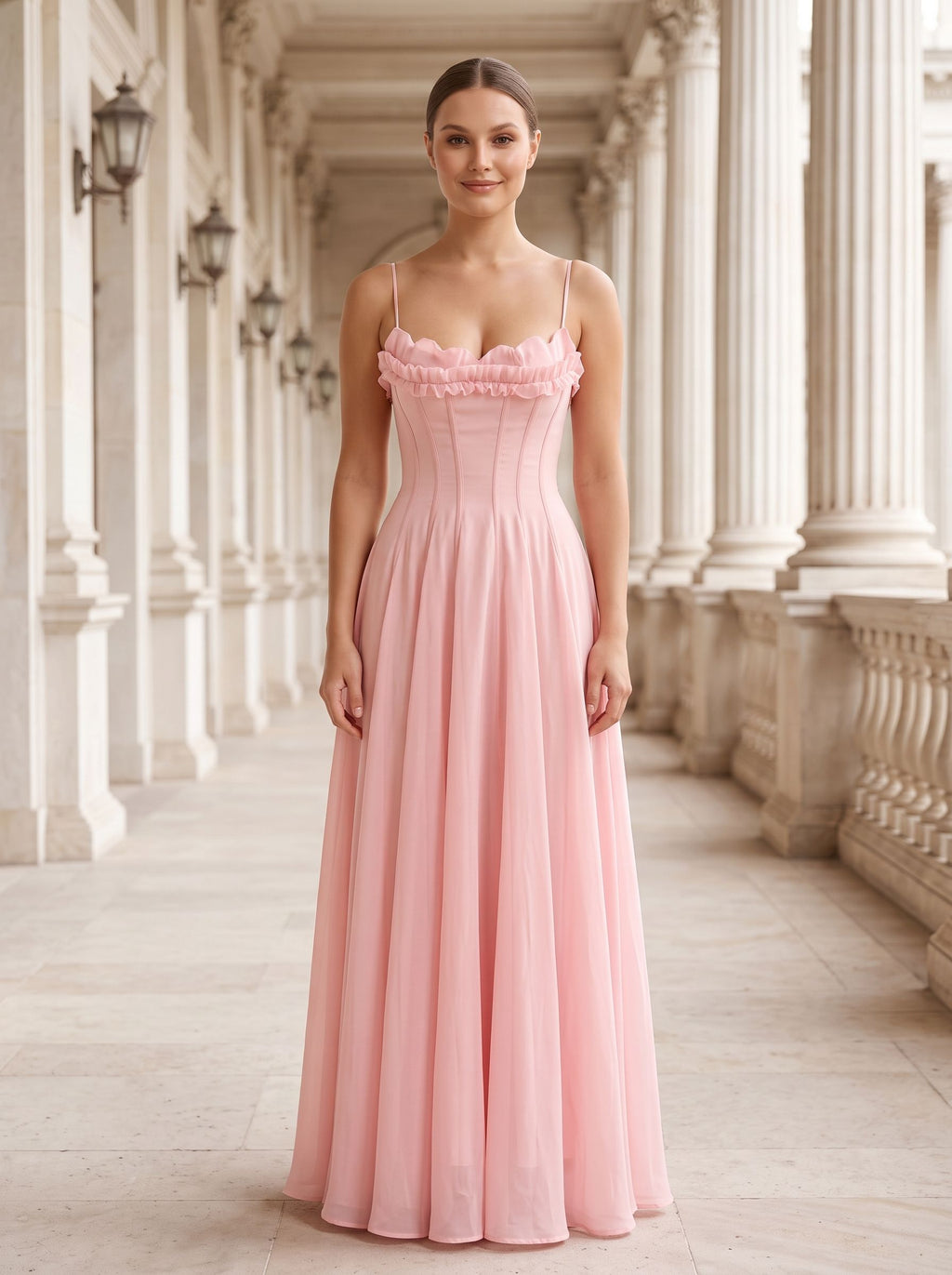 Petal Chiffon A-Line Sweetheart Backless Floor-Length Dress with Floral Print - Curvevia