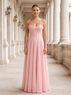 Petal Chiffon A-Line Sweetheart Backless Floor-Length Dress with Floral Print - Curvevia