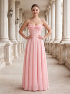 Petal Chiffon A-Line Sweetheart Backless Floor-Length Dress with Floral Print - Curvevia
