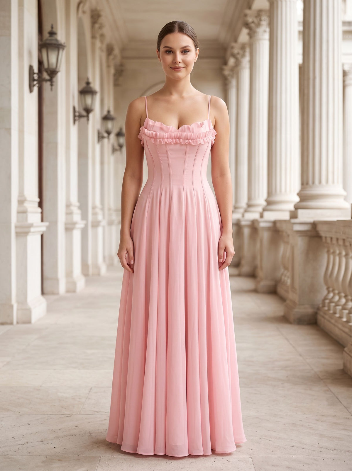 Petal Chiffon A-Line Sweetheart Backless Floor-Length Dress with Floral Print - Curvevia