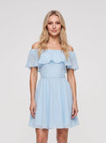 Sky Blue Chiffon A-Line Off-the-Shoulder Criss-Cross Straps Short Dress with Pleated Bodice - Curvevia