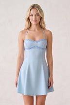 Pink Halter A-Line Embroidery Satin Short Wedding Guest Dress - Curvevia