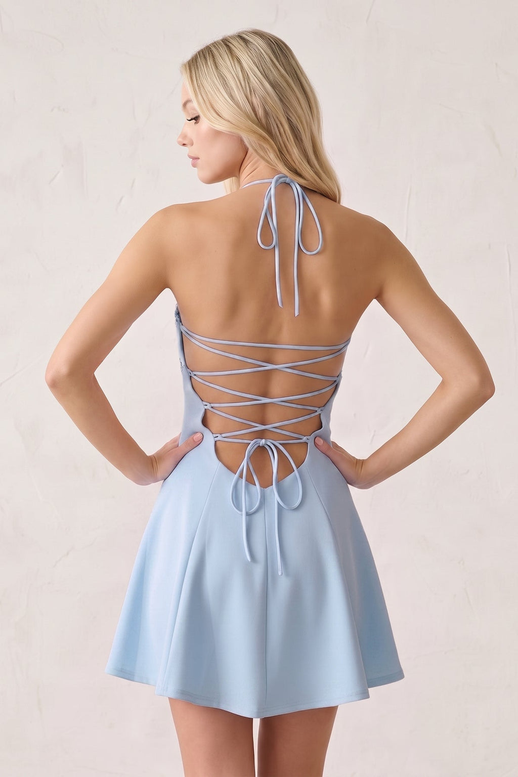 Pink Halter A-Line Embroidery Satin Short Wedding Guest Dress - Curvevia