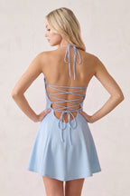 Pink Halter A-Line Embroidery Satin Short Wedding Guest Dress - Curvevia
