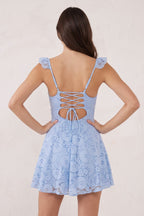 Sky Blue Lace Sweetheart A-Line Ruffled Short Homecoming Dress - Curvevia