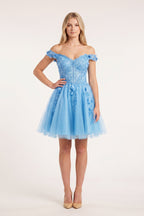 Green Off-the-Shoulder Beaded Appliques A-Line Wedding Guest Dress - Curvevia