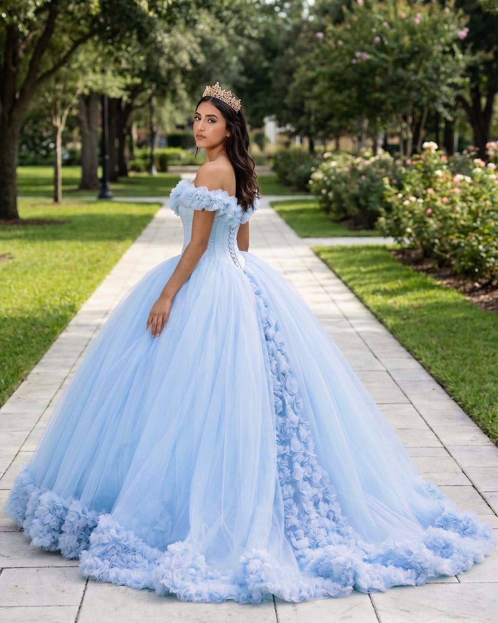 Off The Shoulder Flowers Tulle Ball Gown Pink Quinceanera Dresses - Curvevia