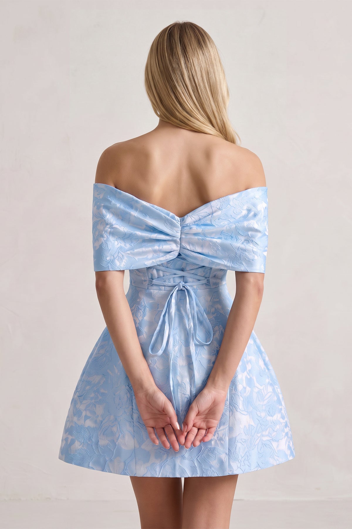 Pink Off The Shoulder Jacquard A Line Wedding Guest Dress With Appliques - Curvevia