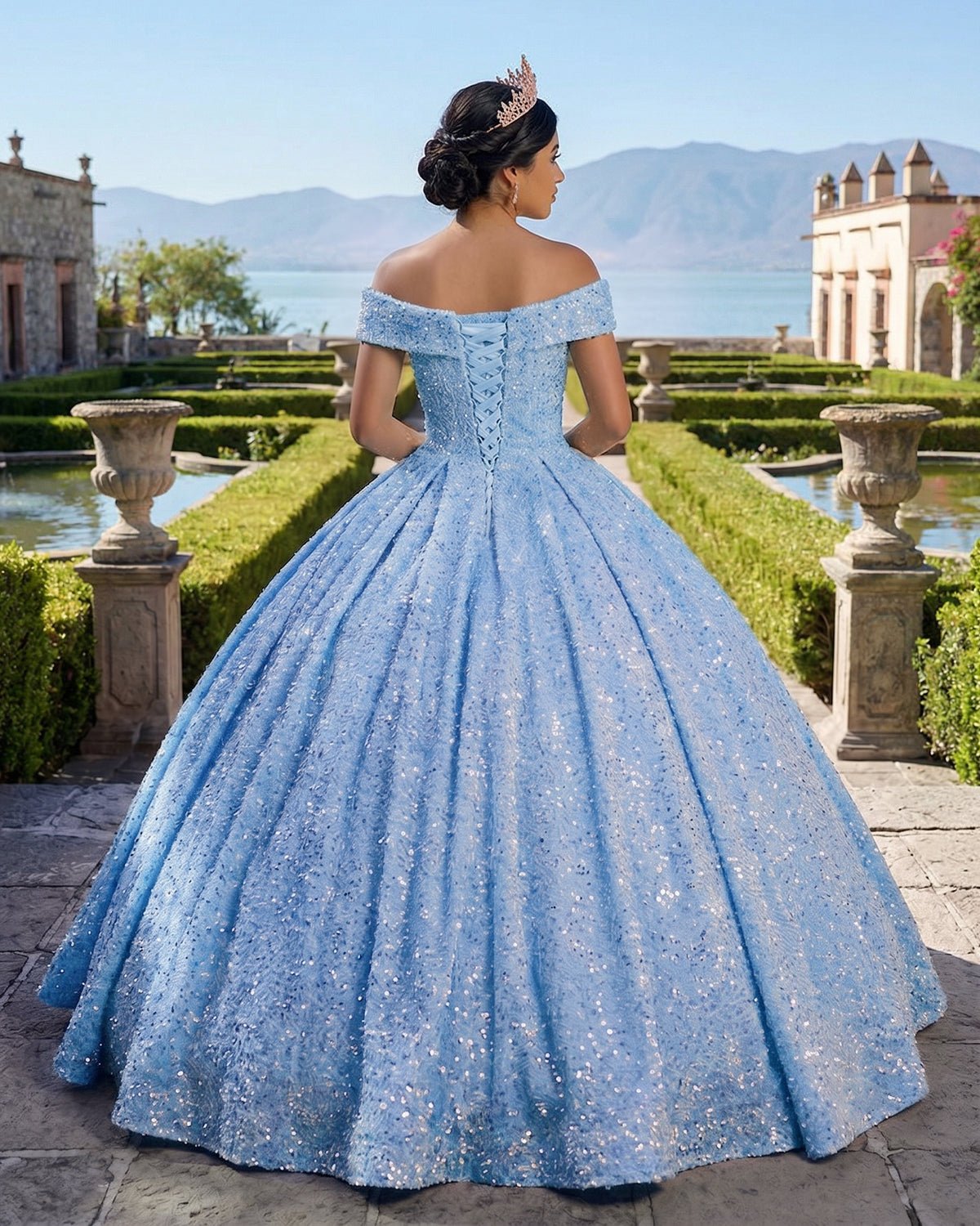 Pink Off The Shoulder Sequined Ball Gown Quinceanera Dresses - Curvevia