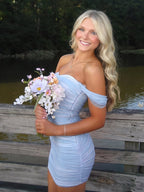 Pink Off The Shoulder Tulle Short Homecoming Dresses - Curvevia