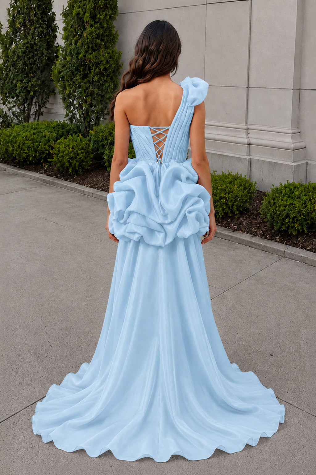 Hot Pink One Shoulder Organza High Low Homecoming Dress With Ruffles - Curvevia