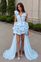 Hot Pink One Shoulder Organza High Low Homecoming Dress With Ruffles - Curvevia