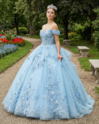 Sky Blue Lace Princess Appliqued Quinceanera Dress - Curvevia