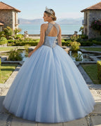 Sky Blue Quinceanera Dress Beaded Junior Prom Dress - Curvevia